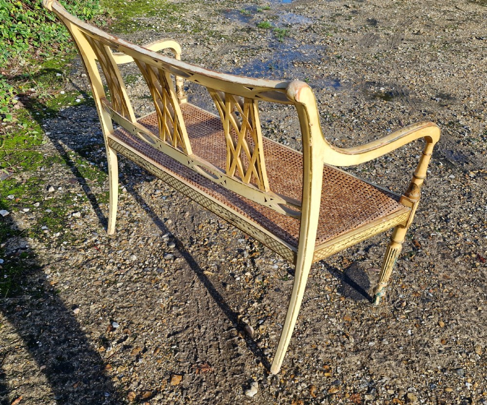Pair of country house decorated cane seat sofa window seats. View XXIV