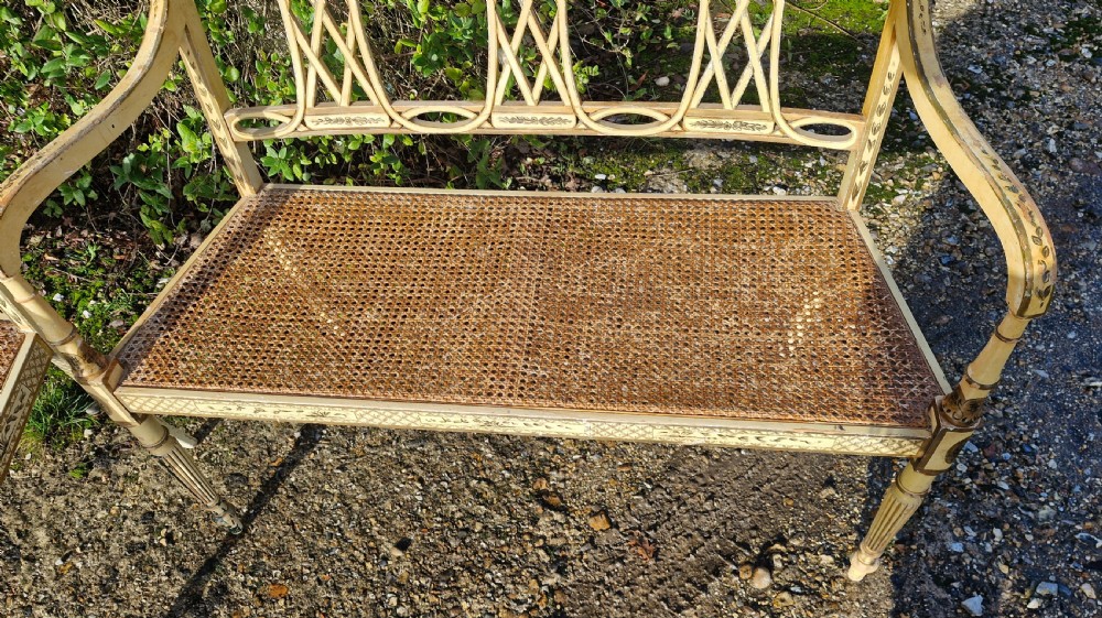 Pair of country house decorated cane seat sofa window seats. View XXV
