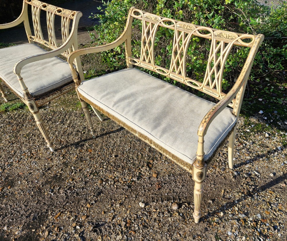 Pair of country house decorated cane seat sofa window seats. View XXVII