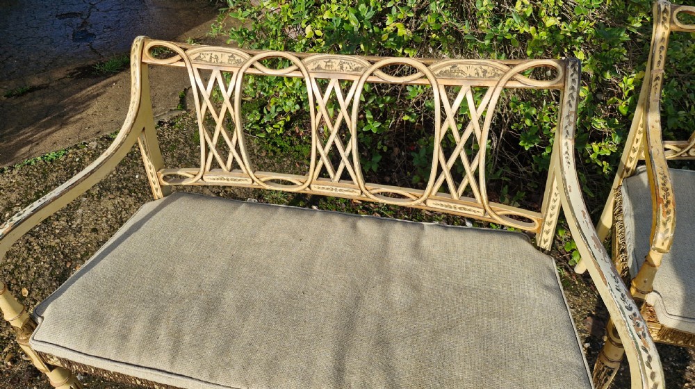 Pair of country house decorated cane seat sofa window seats. View XXVIII