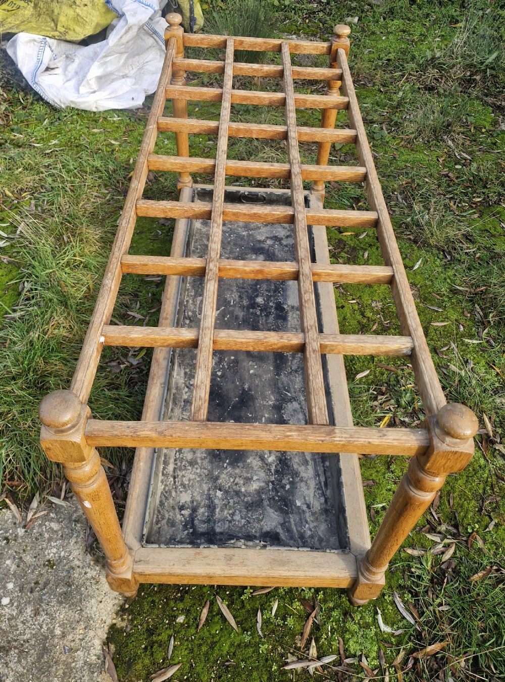 Large country house oak stick and umbrella stand.  View V