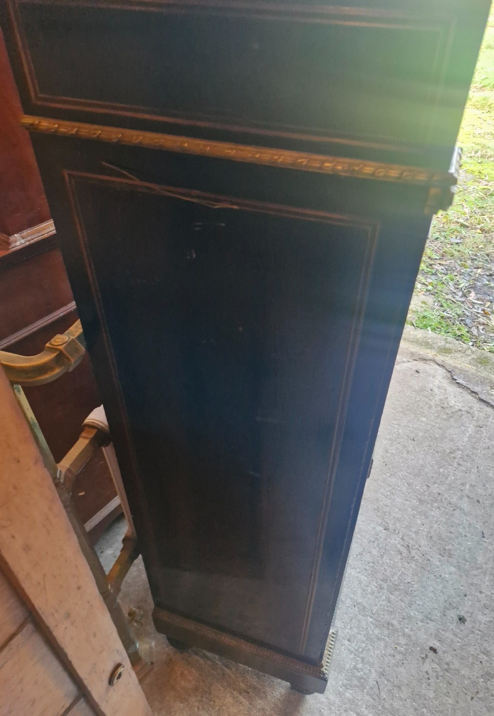 Brass inlaid escritoire writing desk chest. View VII