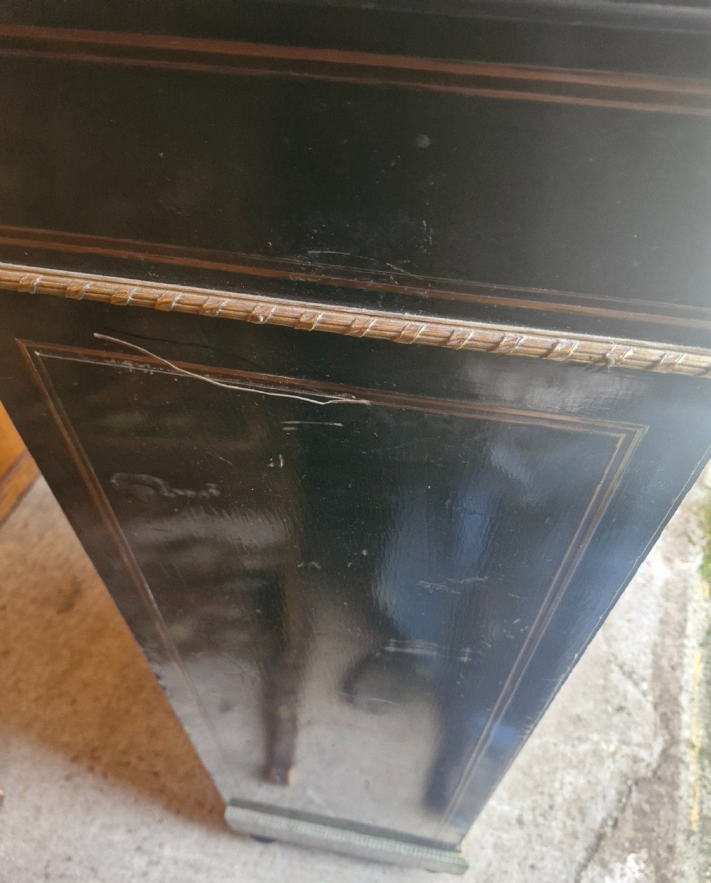 Brass inlaid escritoire writing desk chest. View X