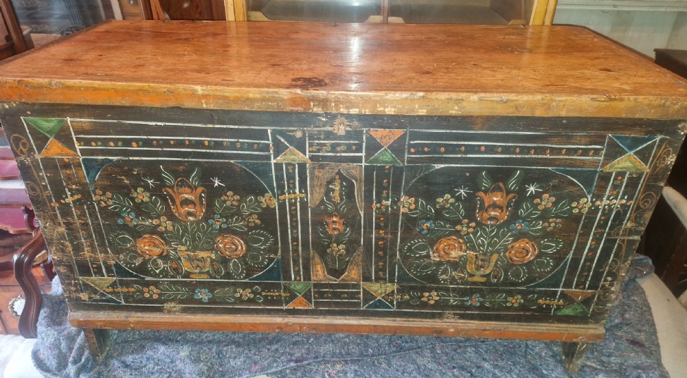 19th century painted pine chest View IX
