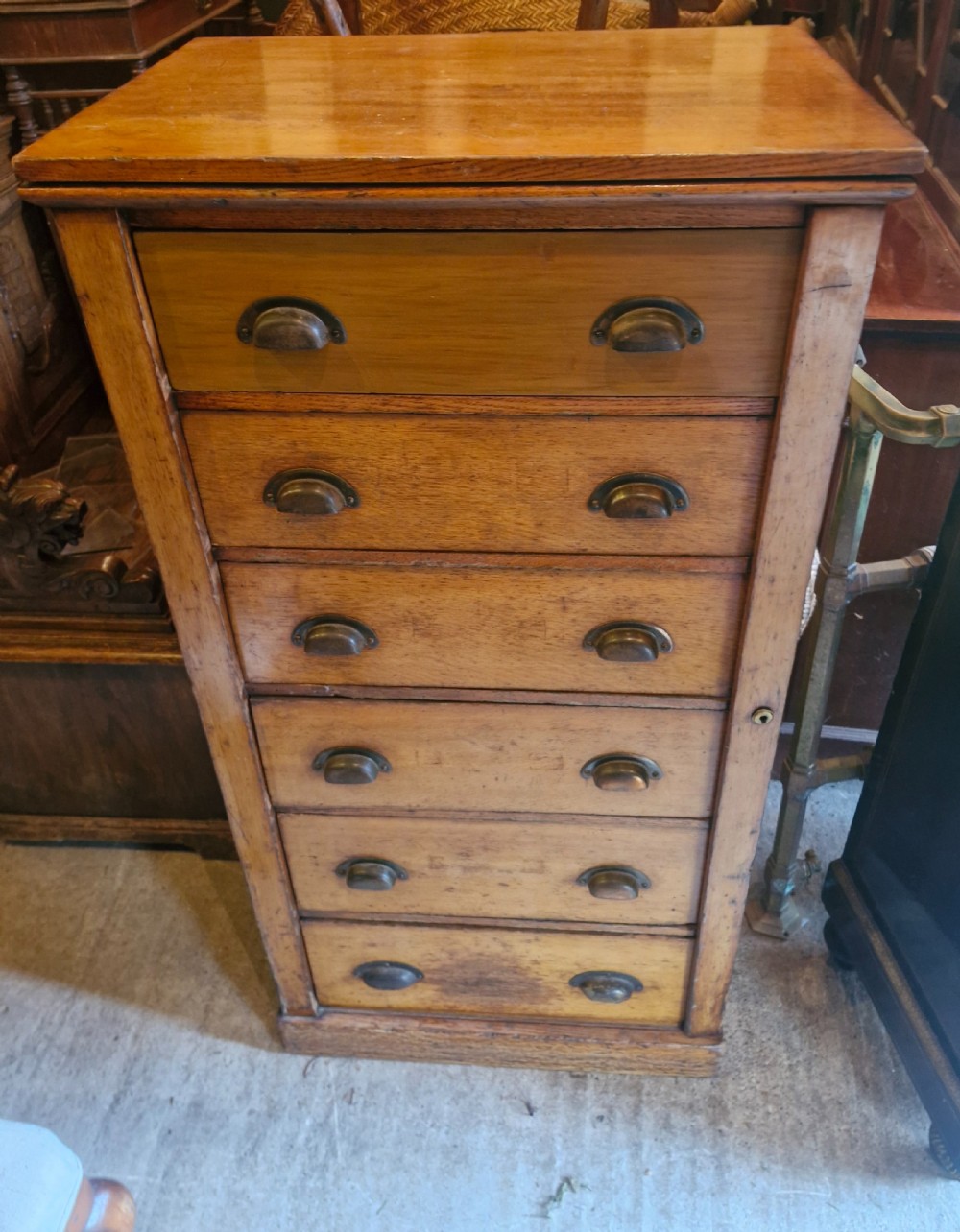 Late Victorian oak Wellington Chest. 