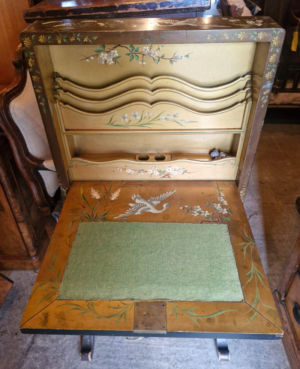 Late Victorian decorated Lady's writing table screen.  View V