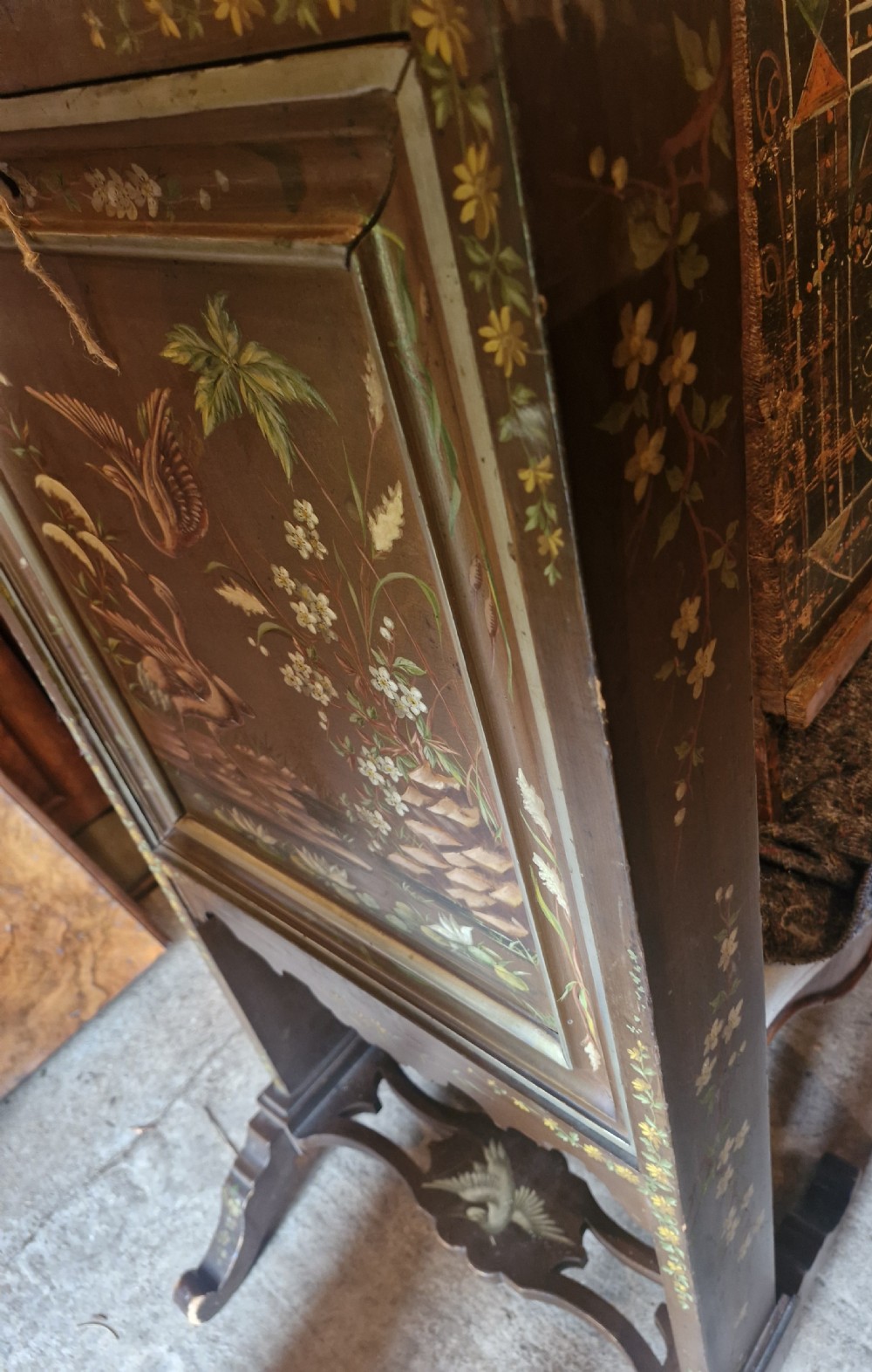 Late Victorian decorated Lady's writing table screen.  View X
