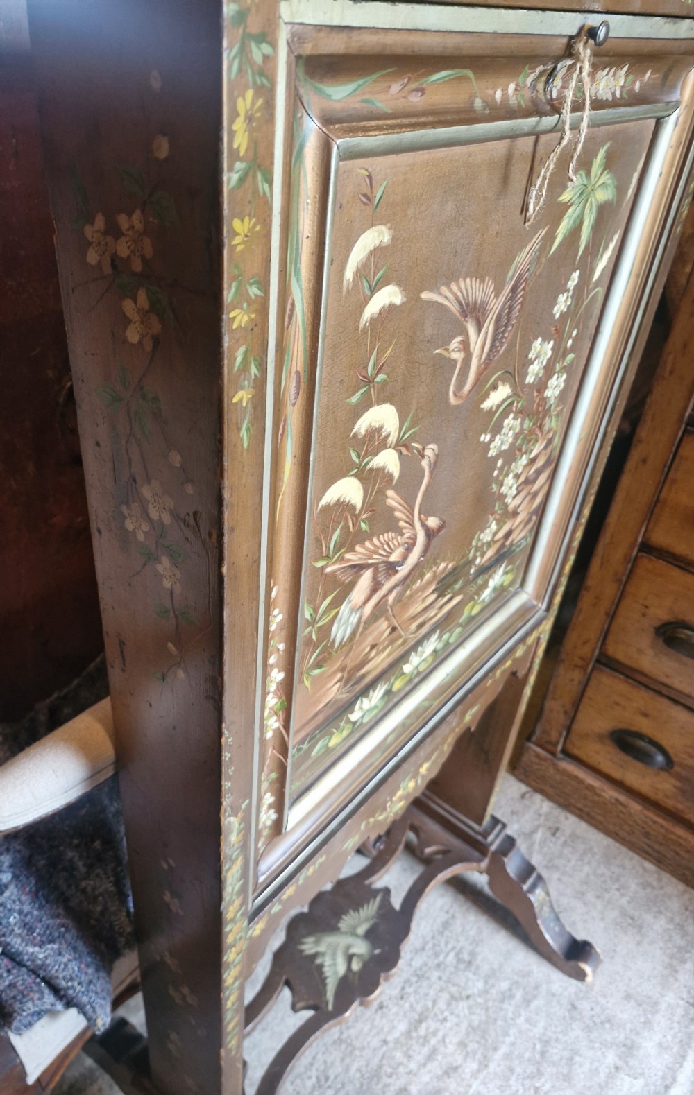 Late Victorian decorated Lady's writing table screen.  View XI