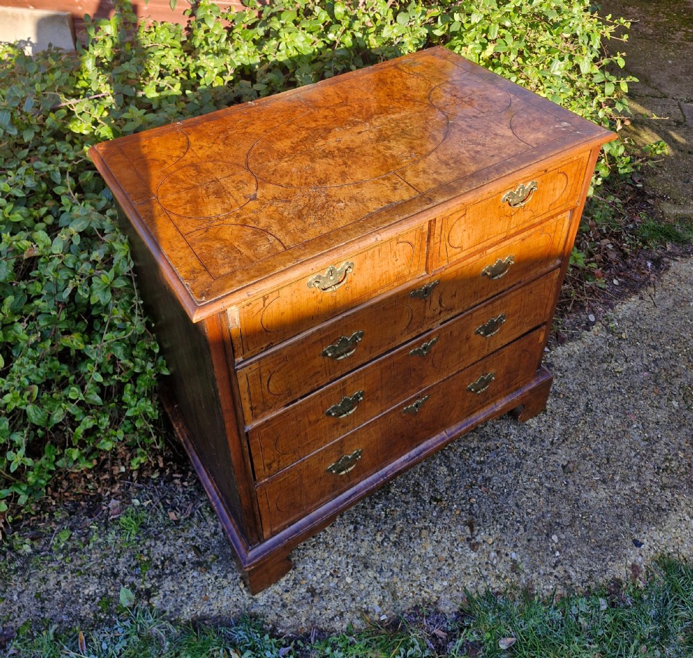 Early 18th century walnut chest of drawers for restoration. Q View VII