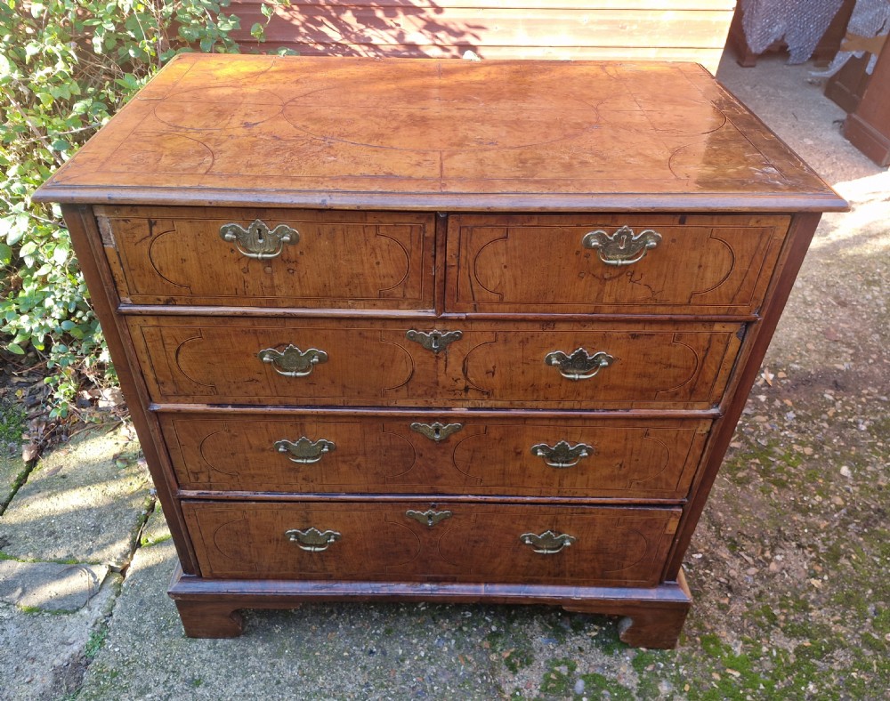 Early 18th century walnut chest of drawers for restoration. Q View X