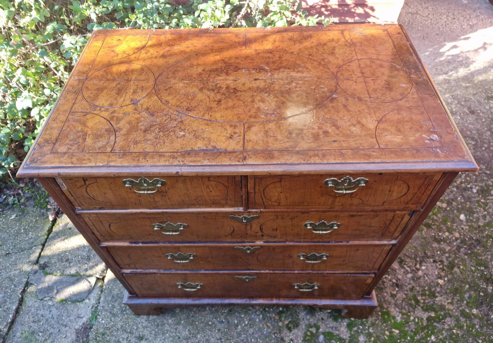 Early 18th century walnut chest of drawers for restoration. Q View XI