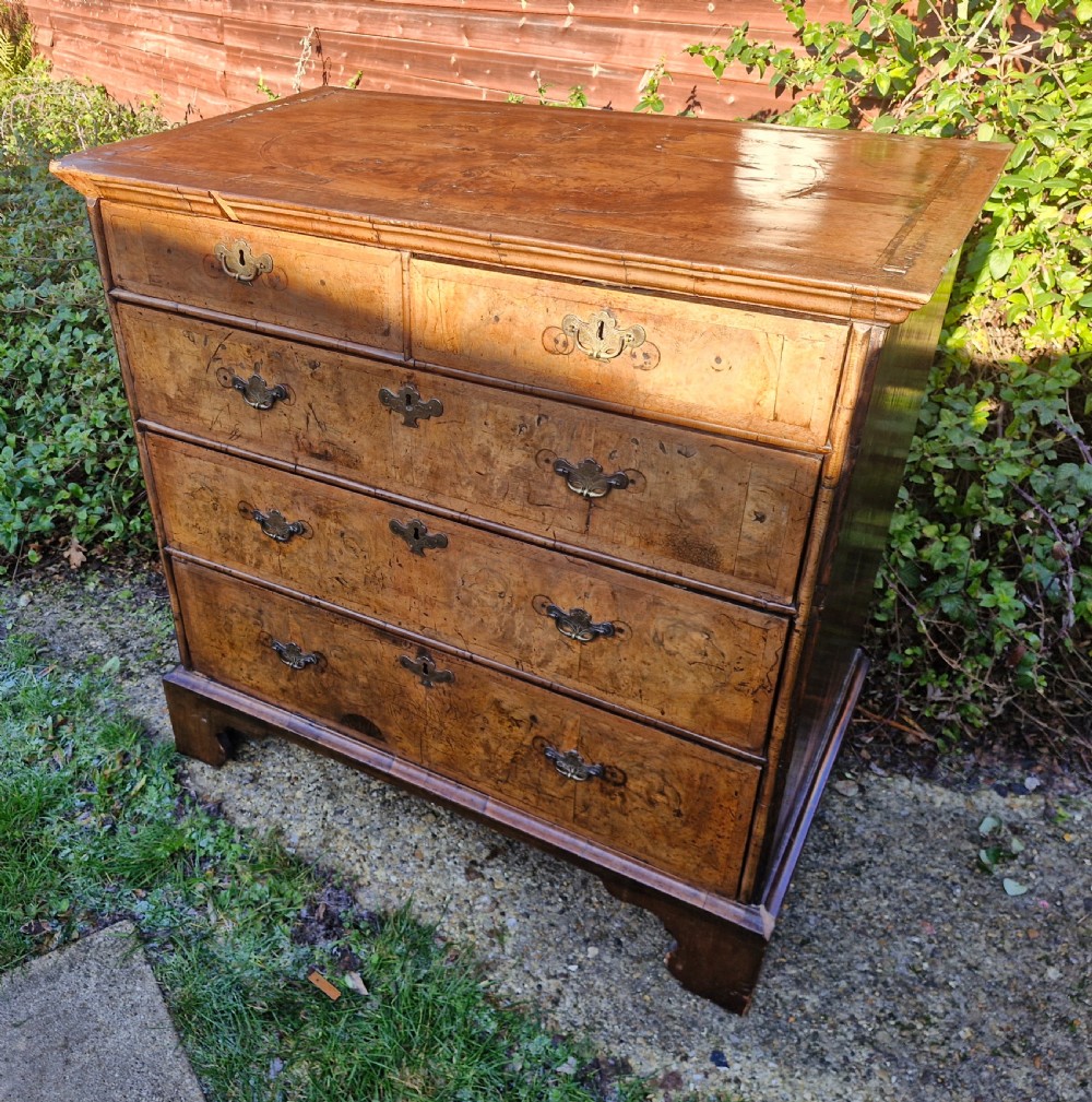 Early 18th century walnut chest of drawers for restoration.  View II