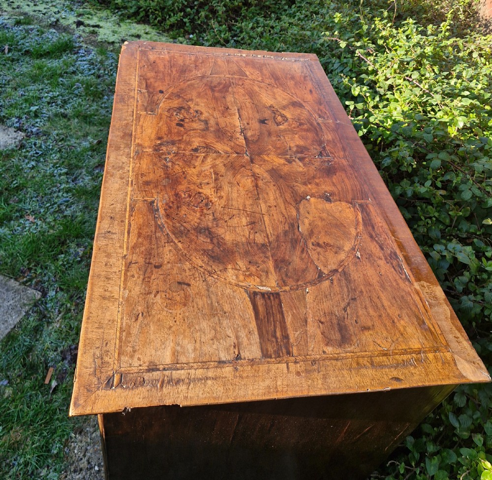 Early 18th century walnut chest of drawers for restoration.  View IV