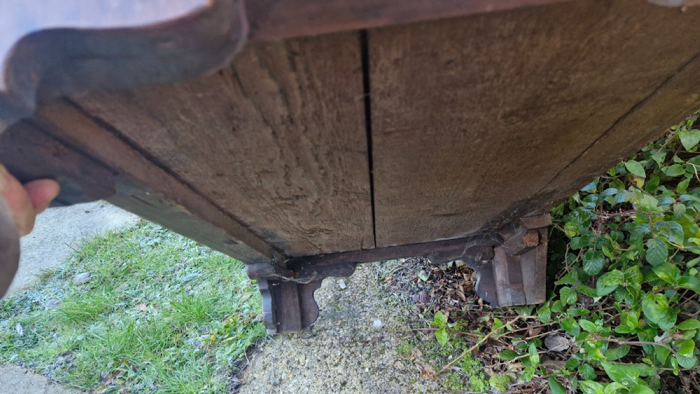 Early 18th century walnut chest of drawers for restoration.  View VI