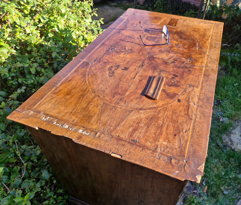 Early 18th century walnut chest of drawers for restoration.  View IX