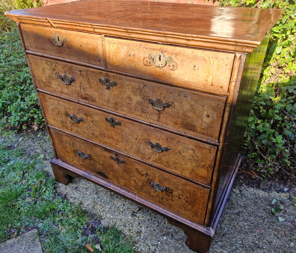Early 18th century walnut chest of drawers for restoration.  View X
