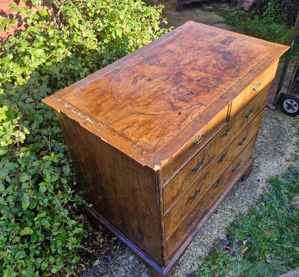 Early 18th century walnut chest of drawers for restoration.  View XII