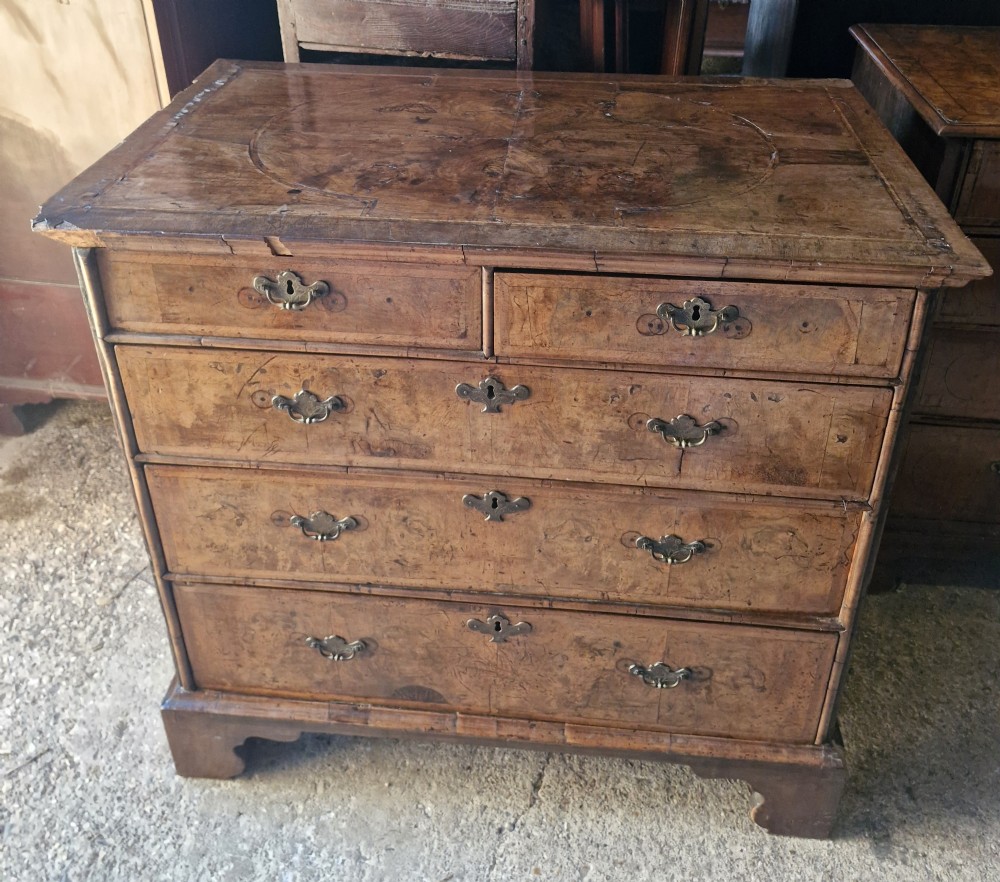 Early 18th century walnut chest of drawers for restoration. 