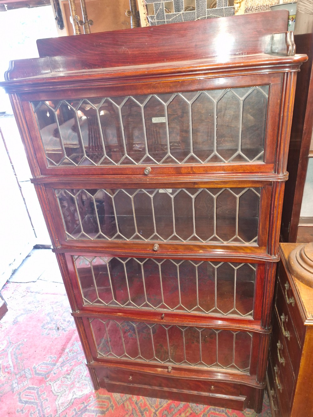 Leaded glazed Globe Wernicke bookcase cabinet.  View X
