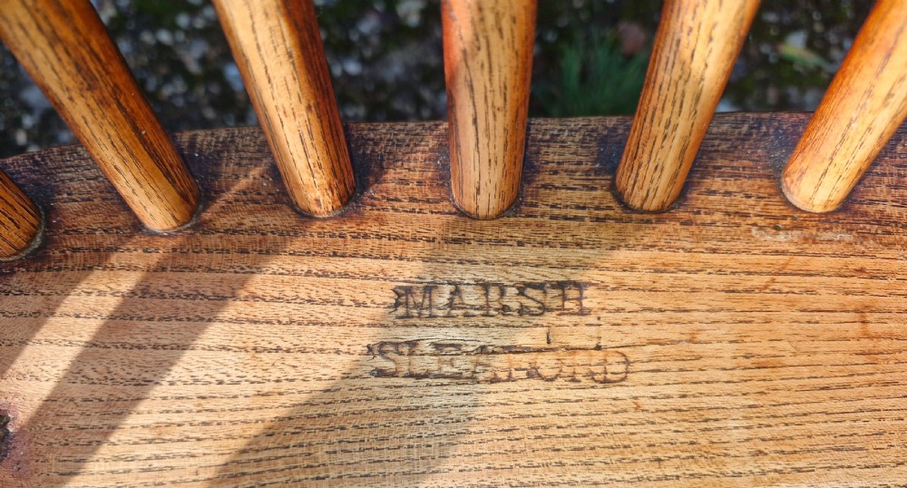 19th century stick back Windsor armchair with makers stamp.  View II