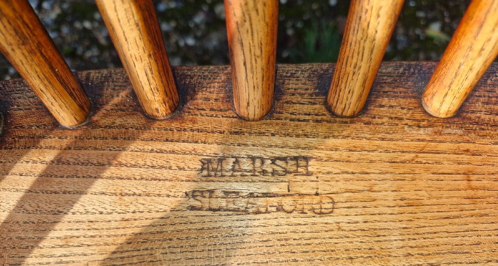 19th century stick back Windsor armchair with makers stamp.  View V