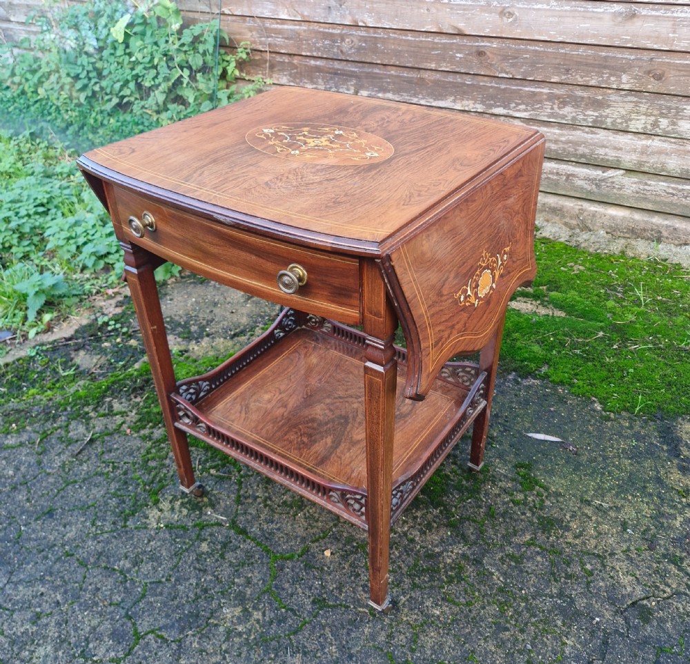 Late Victorian inlaid rosewood tea trolley. 