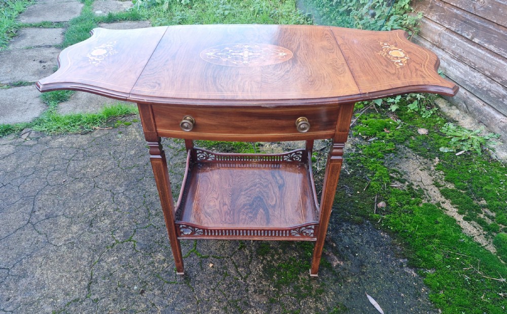 Late Victorian inlaid rosewood tea trolley.  View II