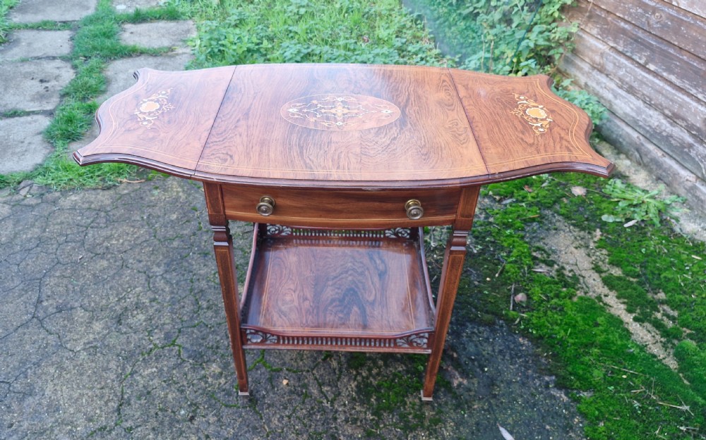 Late Victorian inlaid rosewood tea trolley.  View III