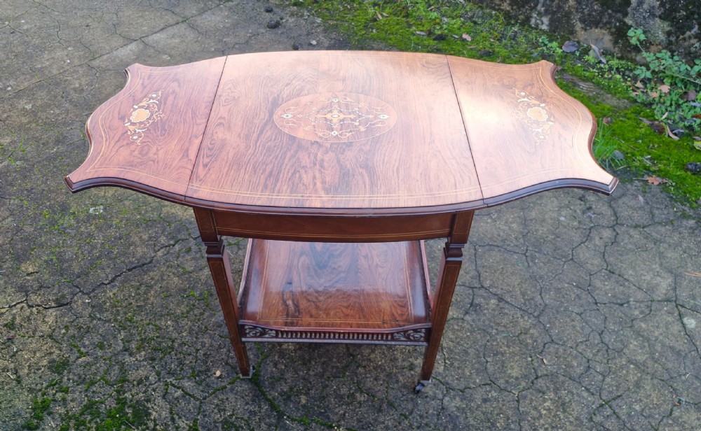 Late Victorian inlaid rosewood tea trolley.  View IV