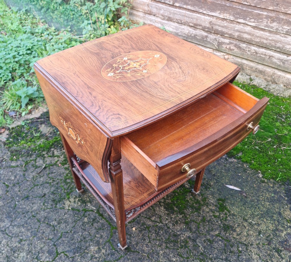 Late Victorian inlaid rosewood tea trolley.  View V