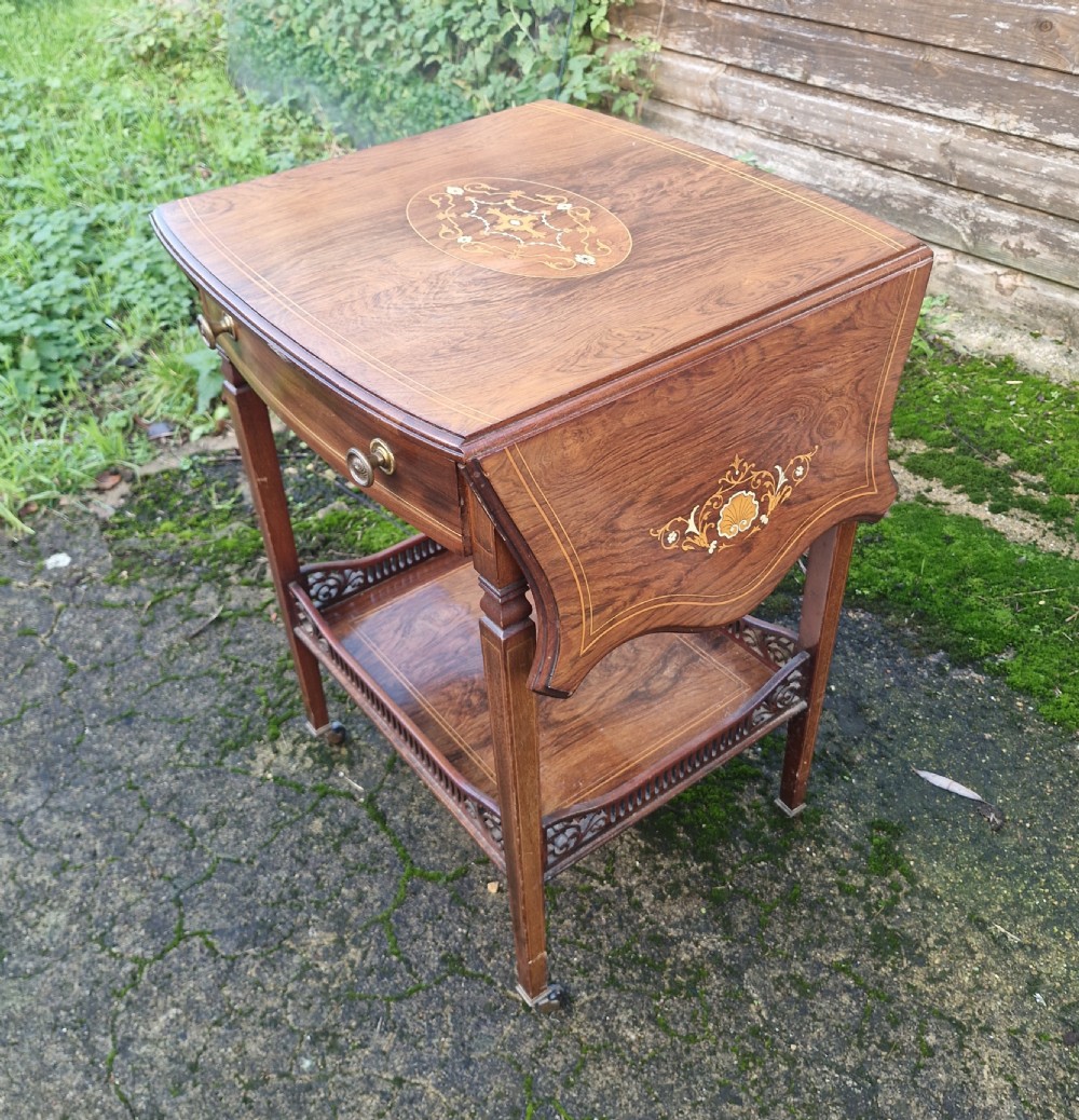Late Victorian inlaid rosewood tea trolley.  View VII