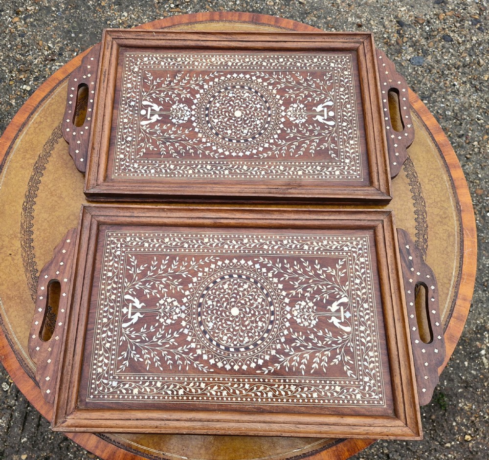 Pair of Anglo Indian bone inlaid trays.