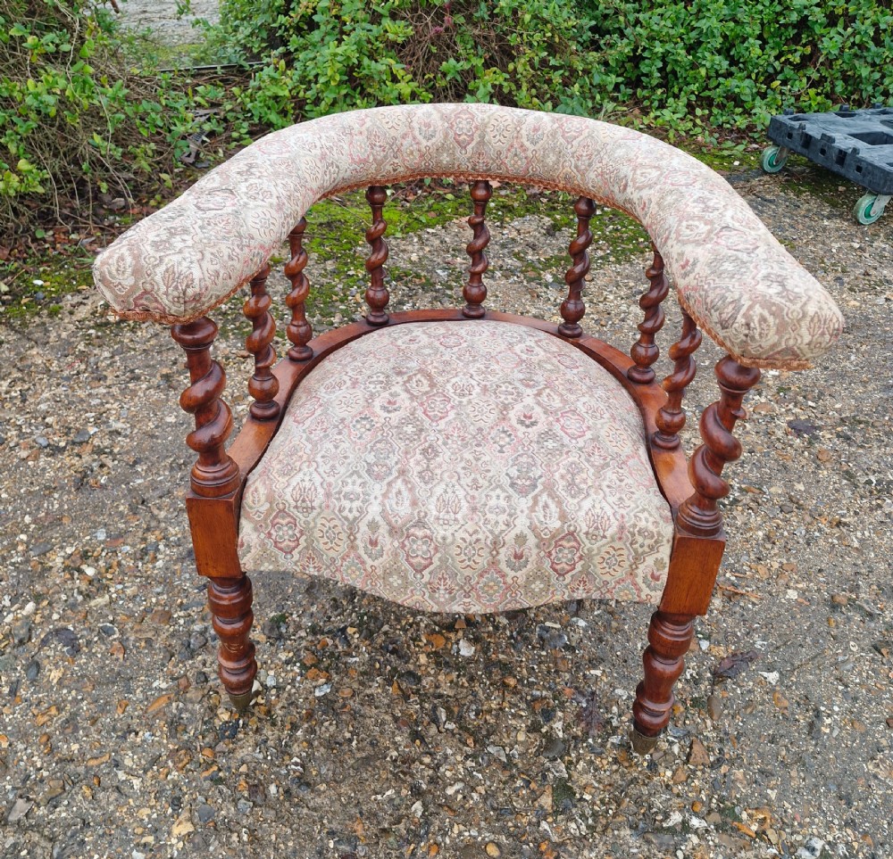 Victorian barley twist upholstered armchair. 