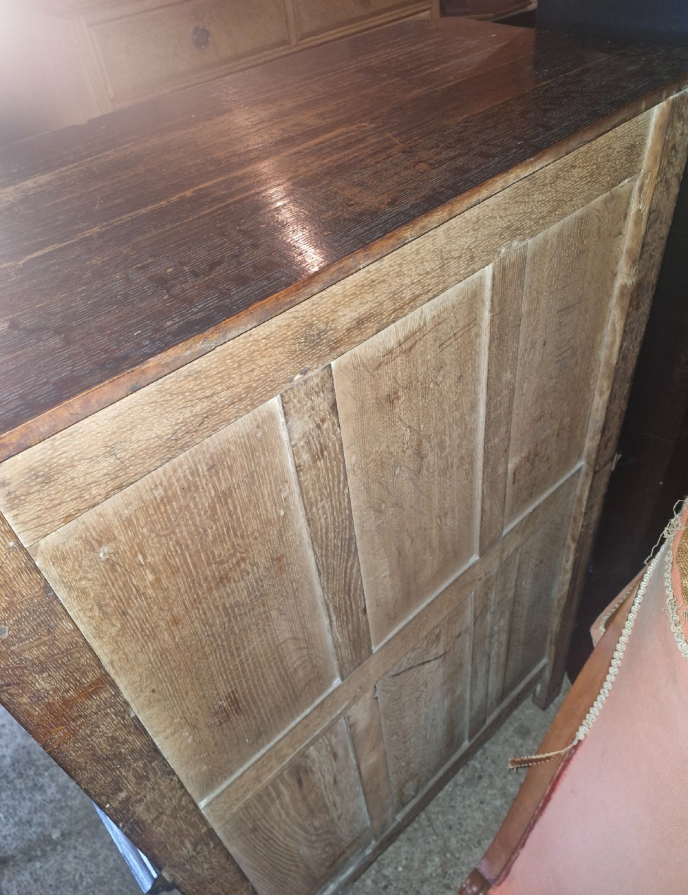 Victorian carved oak Gothic revival hall cupboard.  View II