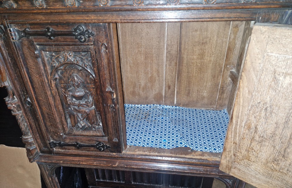 Victorian carved oak Gothic revival hall cupboard.  View III