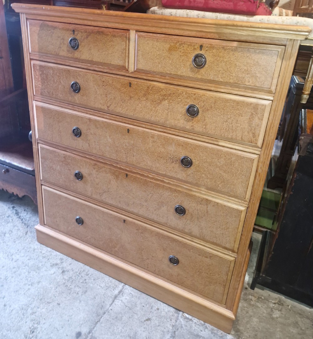 Good late Victorian Ash and birds eye maple chest of drawers. 
