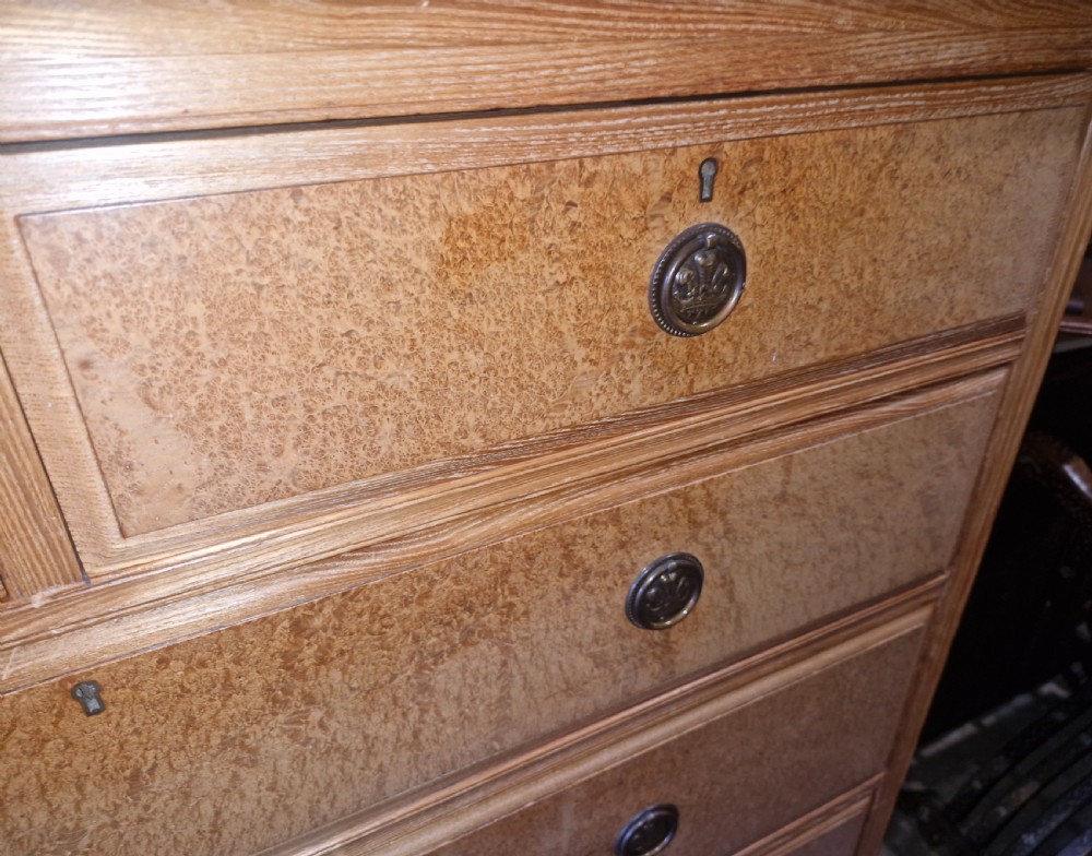 Good late Victorian Ash and birds eye maple chest of drawers.  View II