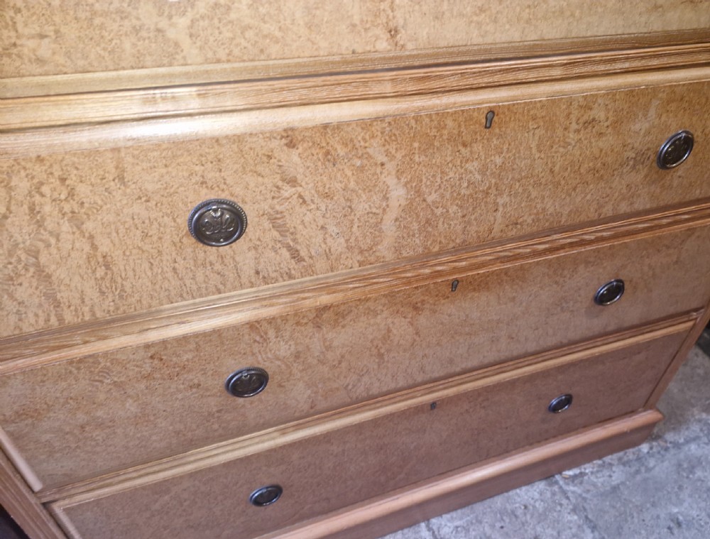Good late Victorian Ash and birds eye maple chest of drawers.  View III