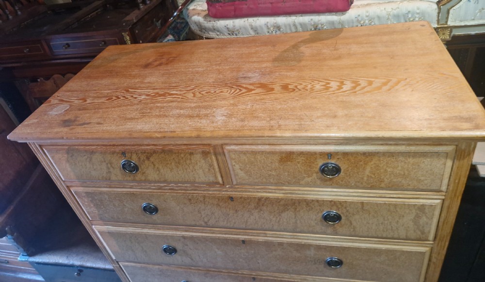 Good late Victorian Ash and birds eye maple chest of drawers.  View VIII