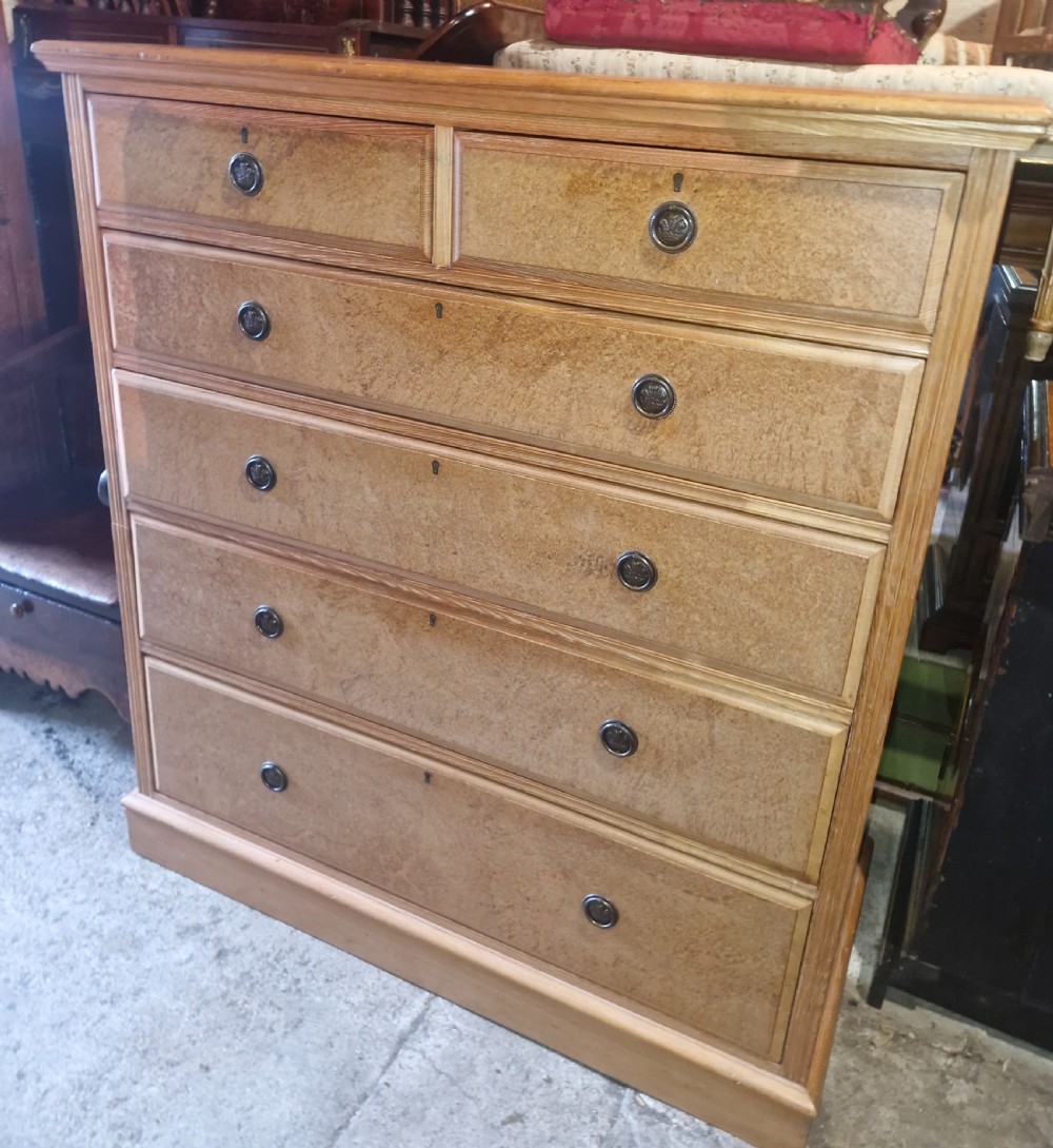 Good late Victorian Ash and birds eye maple chest of drawers.  View XI