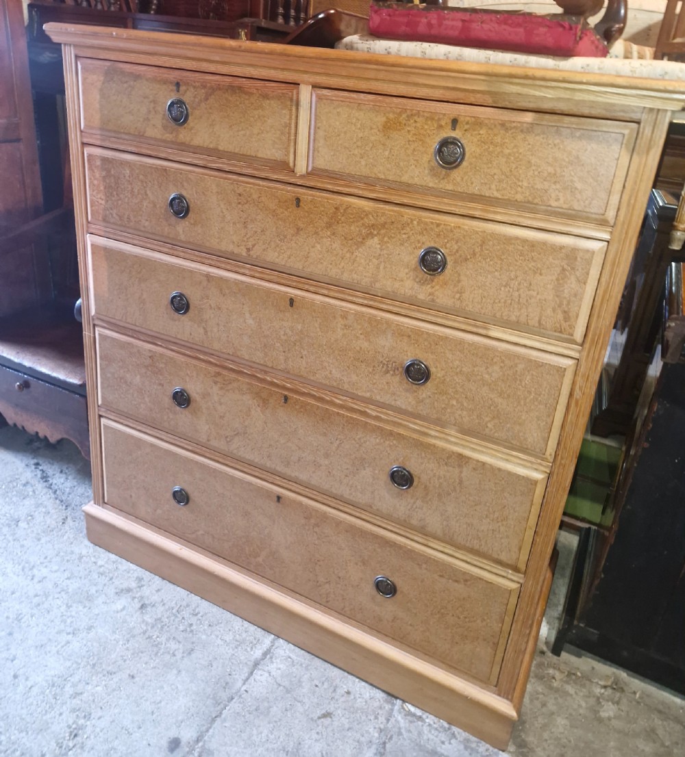 Good late Victorian Ash and birds eye maple chest of drawers.  View XII