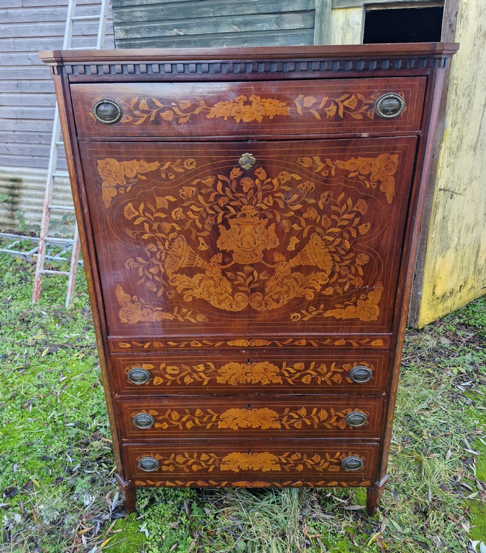 19th century Dutch marquetry escritoire writing desk.