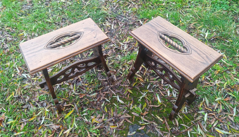 Pair of Gothic revival oak table stools View IV
