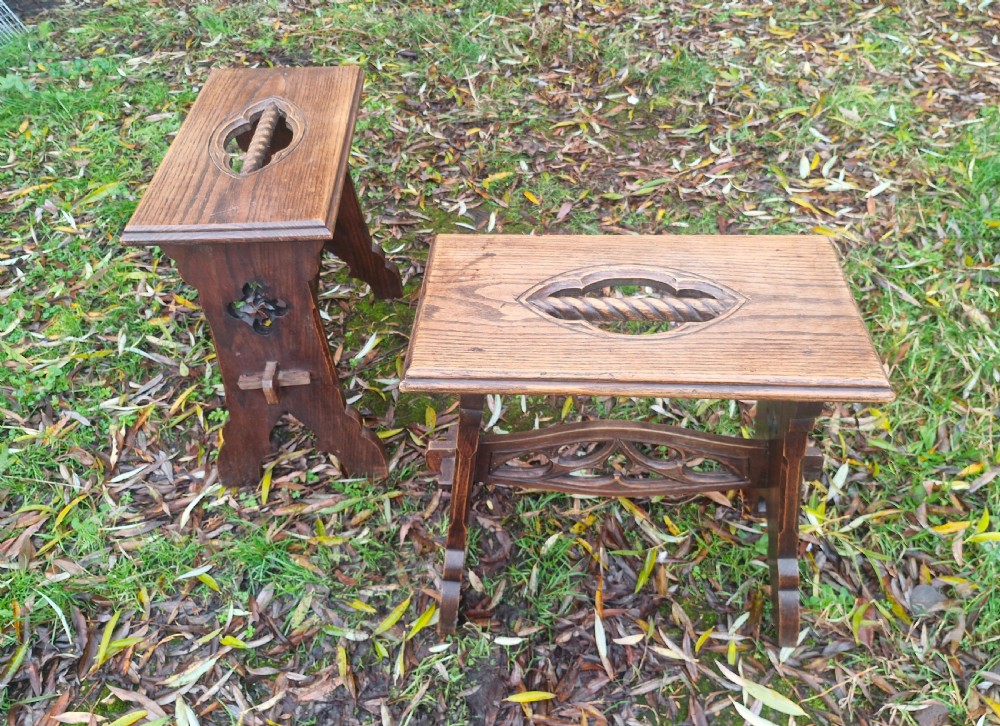 Pair of Gothic revival oak table stools View VI