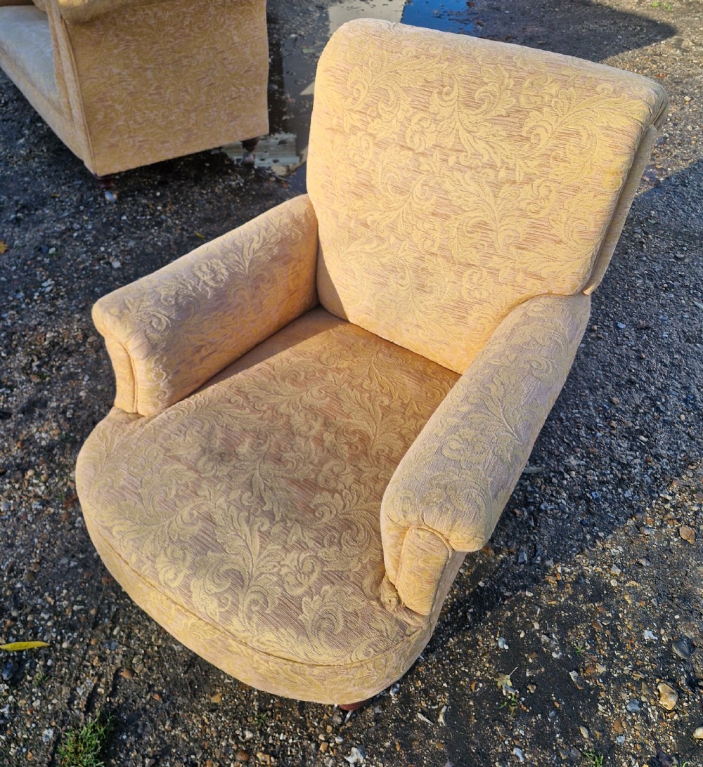 Late Victorian upholstered armchair in the style of Howard.  View VI