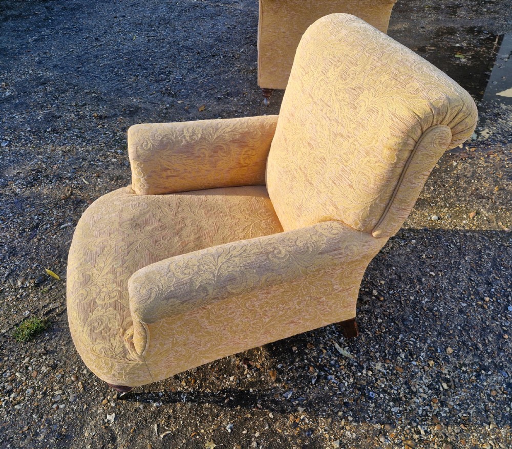 Late Victorian upholstered armchair in the style of Howard.  View VII