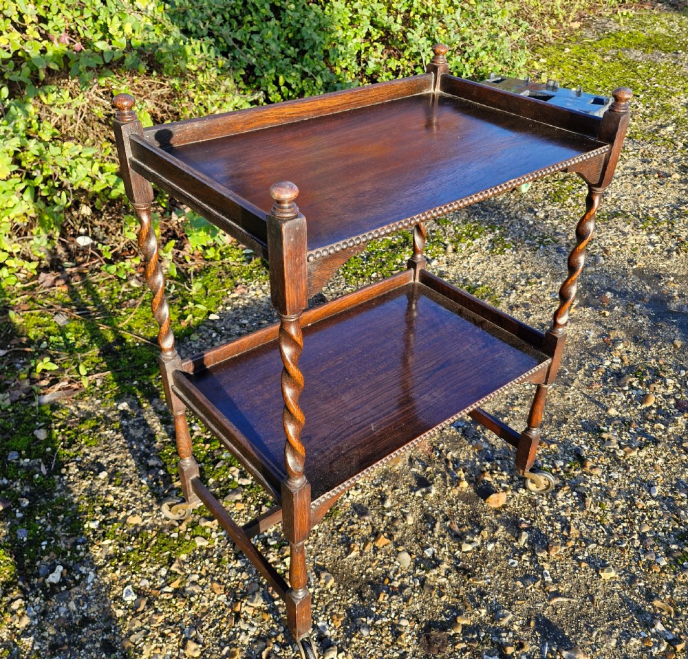 Oak 1920s 2 tier tea trolley.  View IV
