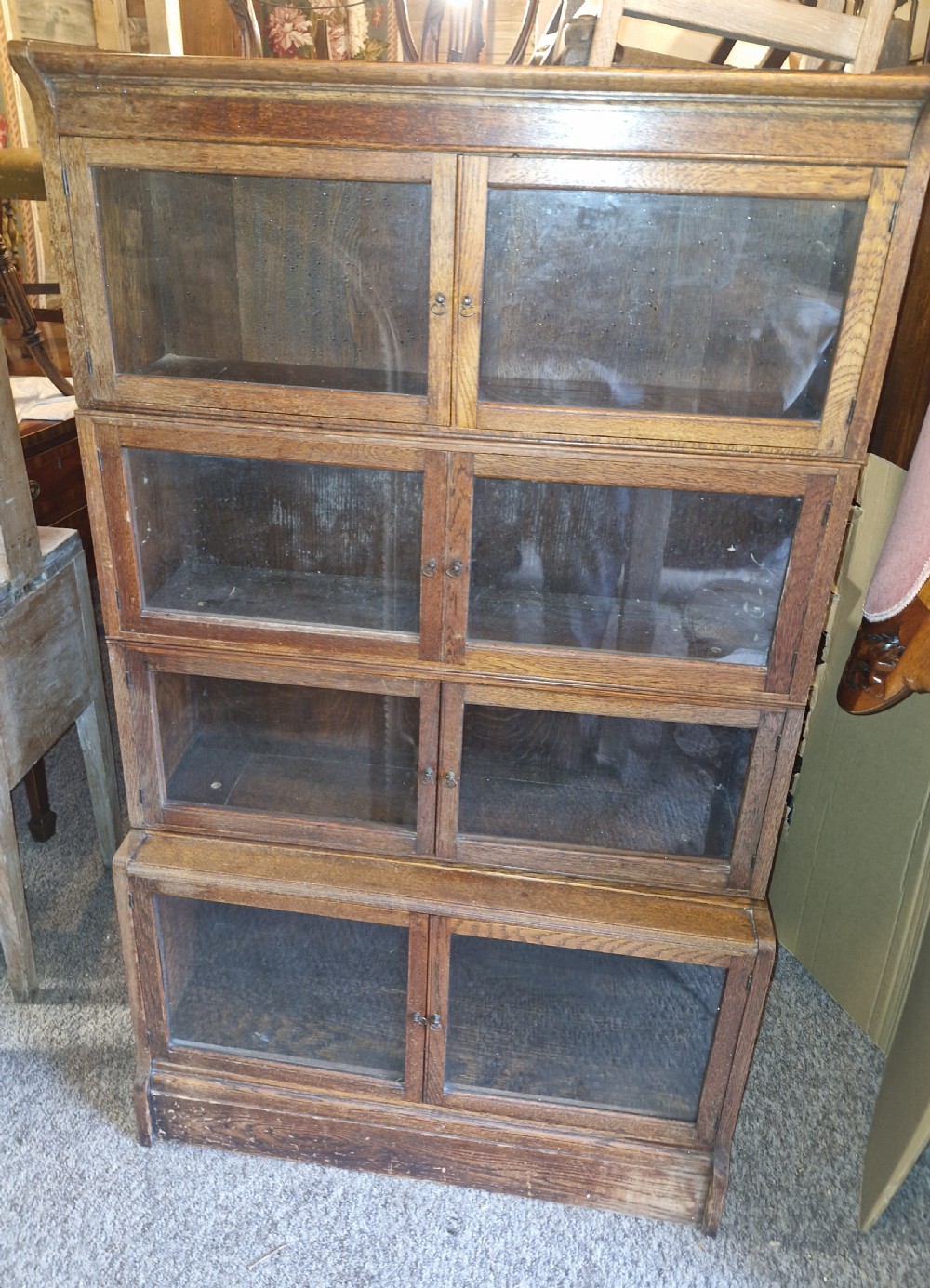 Oak 4 section Sectional glazed bookcase cabinet.  View VII
