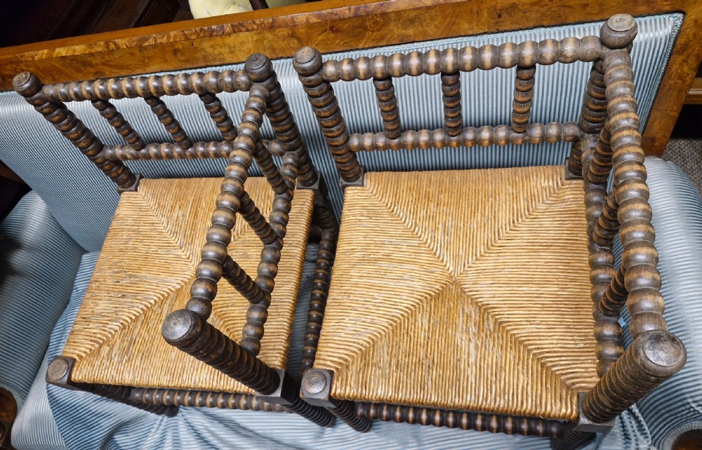 Pair of Bobbin framed rush seat corner chairs. View VII