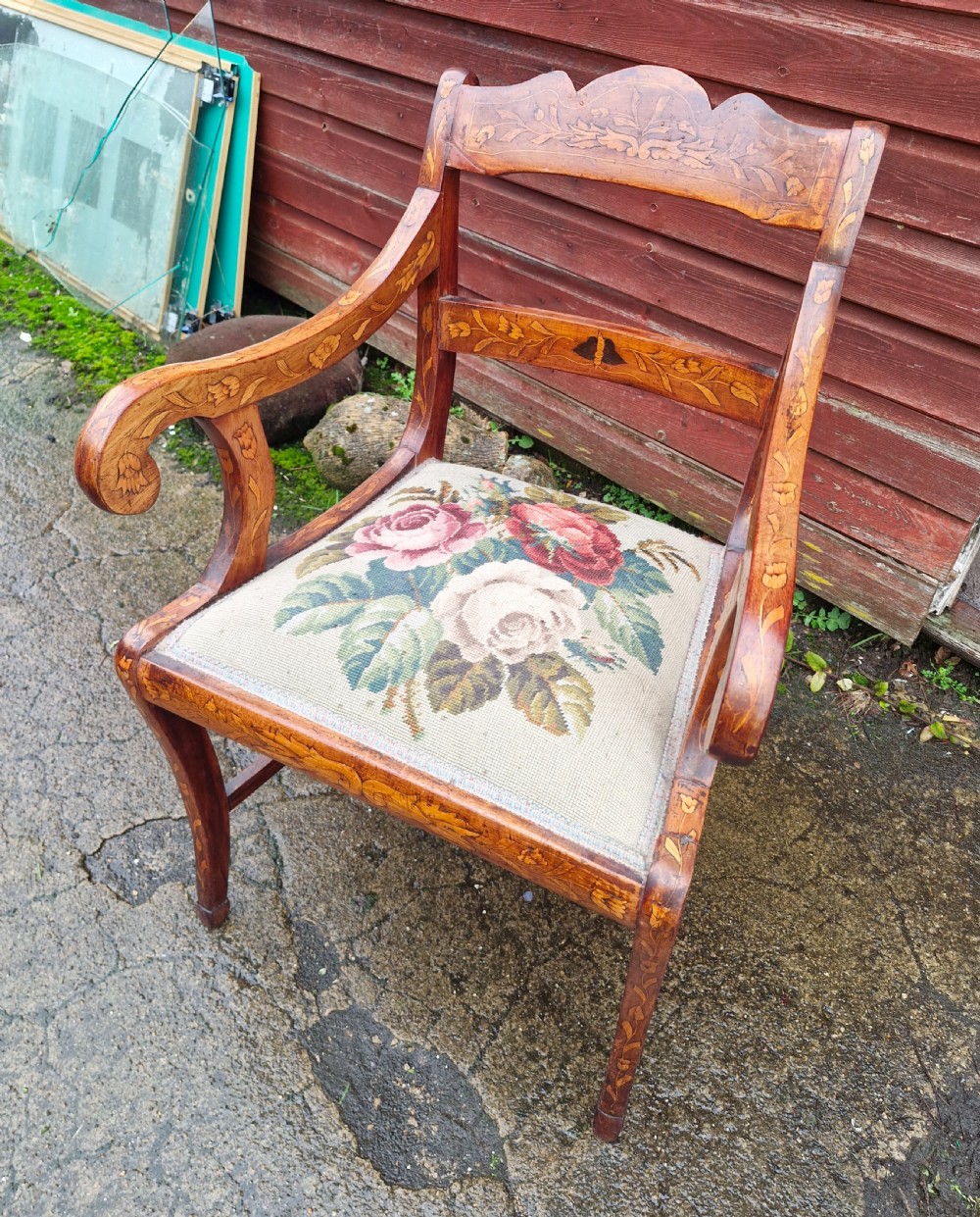 19th century Dutch marquetry desk armchair.  View IV